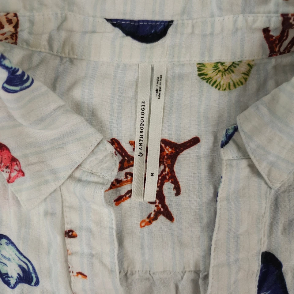 Anthropologie Shirt Dress Womens Medium Blue Striped Seashell Carolita Cut Off - Image 3 of 4