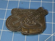 Bluegrass Belt Buckle Vtg Western country music acoustic guitar banjo fiddle