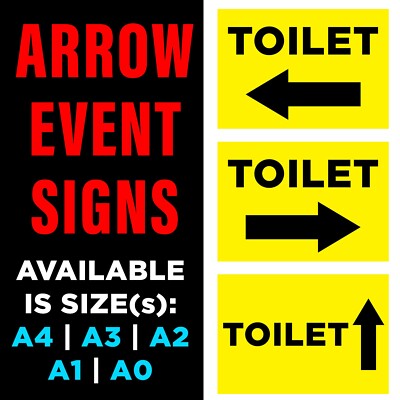 PFEIL EVENT TOILETTENSCHILDER A4 A3 A2 A1 A CORREX SCHILD TAFEL individuell gelb schwarz