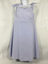 J.Crew Dress Women’s 16 Blue White Fit & Flare Sleeveless Seersucker NWT