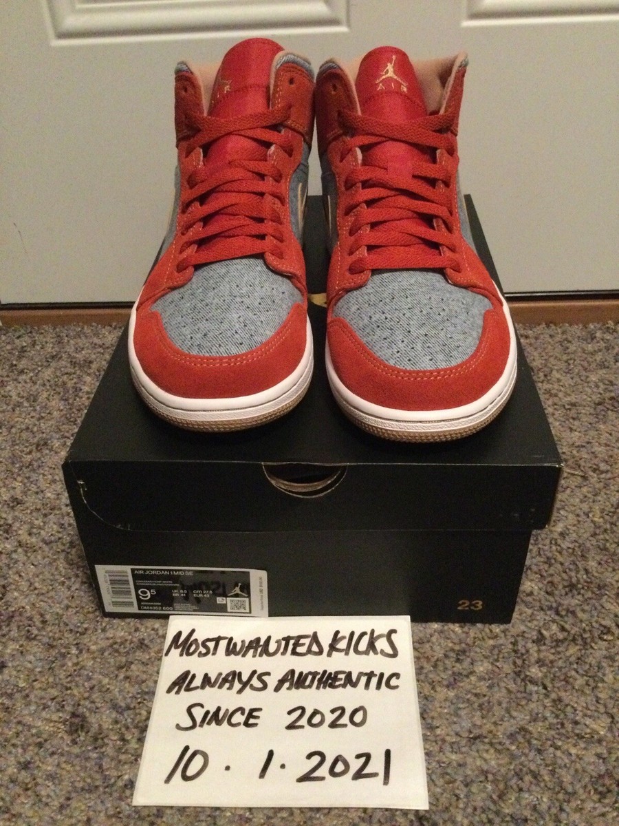DS 2021 Nike Air Jordan Retro 1 Mid SE Red Denim Men's Sz 9.5