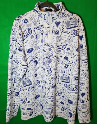 Golf Gentry Men's 1/4 Zip Long Sleeve Size XL  Blue White Loud Party Design