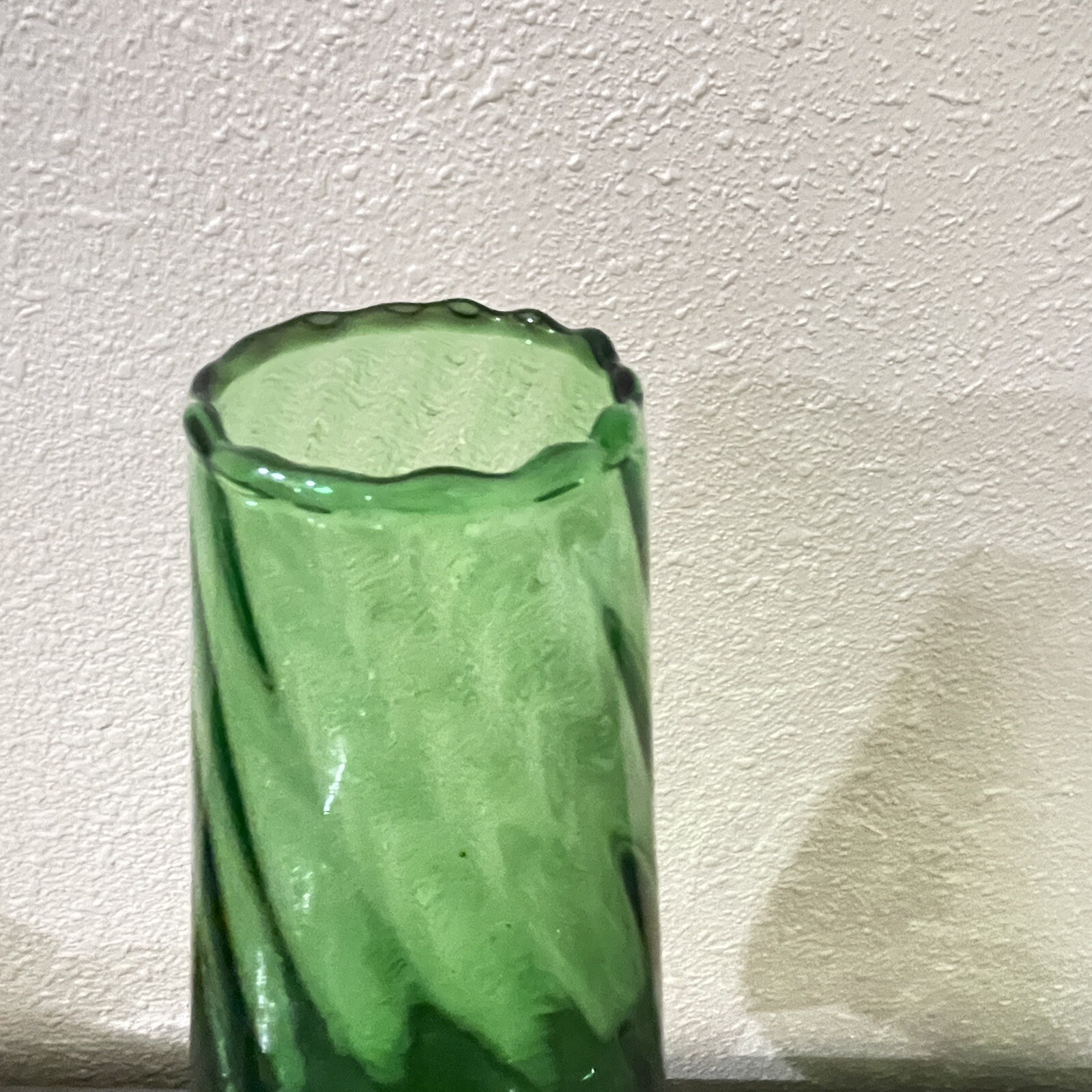 Vintage Empoli Italian Art Glass Optic Vase Emerald Green clear Twisted