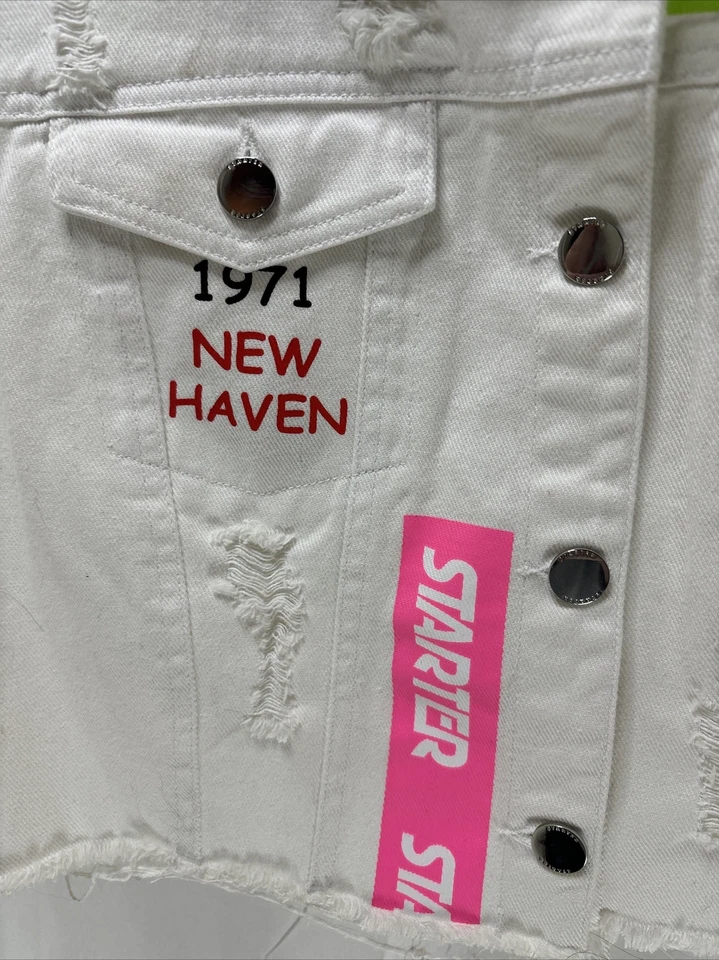 Chaqueta de mezclilla blanca corta Starter Black Label para mujer chaleco sin mangas mediano Foto 2 de 4