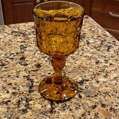 Amber Indiana Glass Company Constellation Wine Water Goblet Vintage 7¼" x 3 5/8"