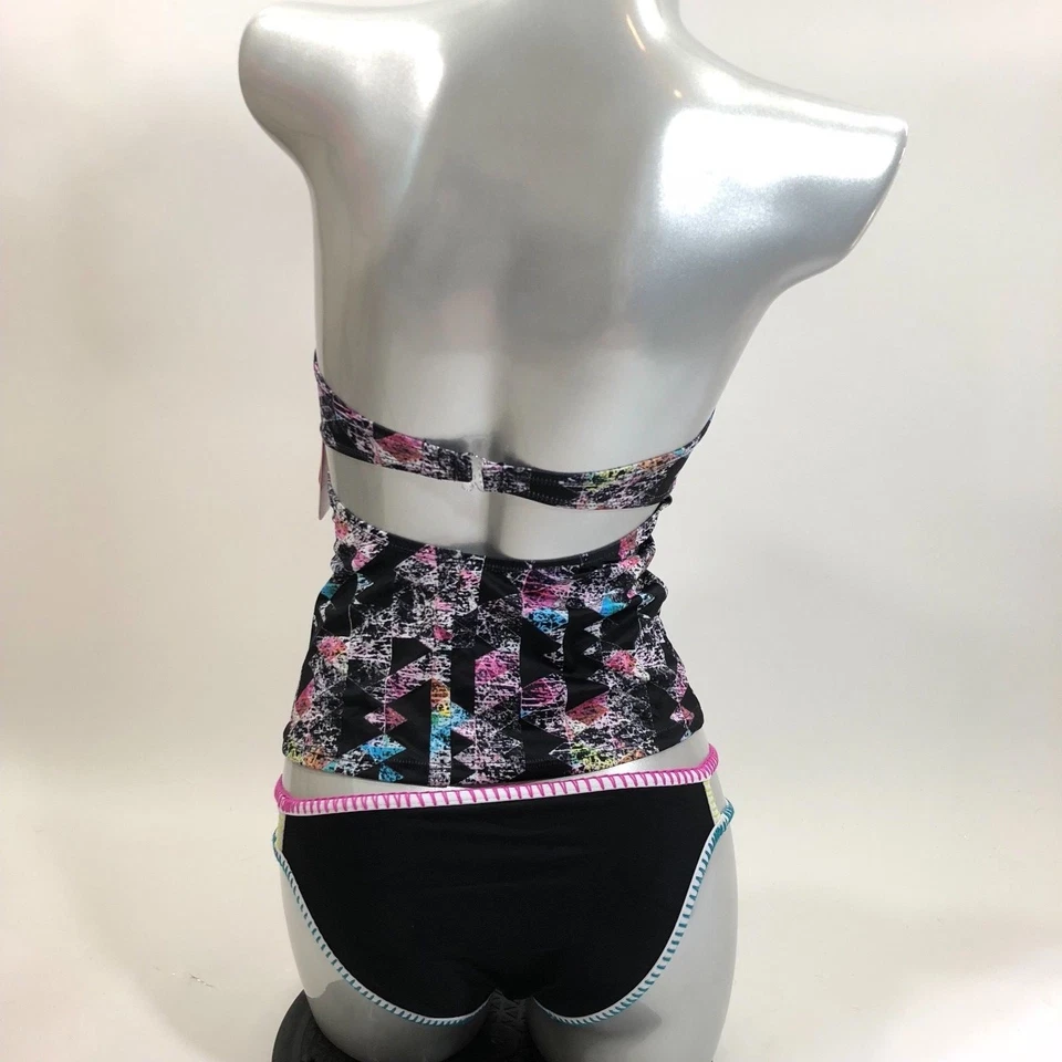 Traje de baño Tankini de dos piezas Hula Honey talla XS negro rosa geométrico para mujer NUEVO Foto 2 de 4