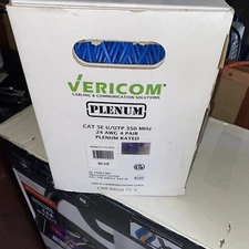 1,000 Ft. VERICOM CABLE Cat5E Box Blue 4-PAIR UTP SOLID COPPER  TYPE UTP Plenum