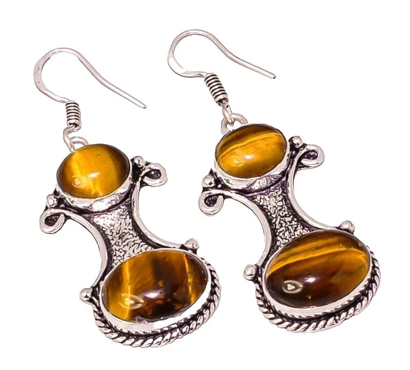 Ojo de Tigre en Plata Stud Pendientes de Moda