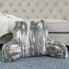 Cozy Jacquard Faux Fur Reading Pillow with Arms – Back Cushion for Bed & Couch