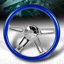 W-power 457mm Blue Wood Grip 2 Deep Dish Chrome 4-spokes 18-inch Steering Wheel