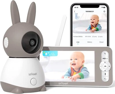 ieGeek Wifi Baby Monitor with Camera and 2K Night Vision, Phone App & 5" Screen