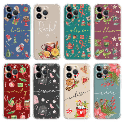 Personalisierte Handyhülle Weihnachten Name Stoßfest Silikon Cover für iPhone 14 13 15