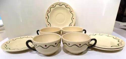 Poppytrail Metlox Provincial (Flat) Cups & Saucers, Rooster Design