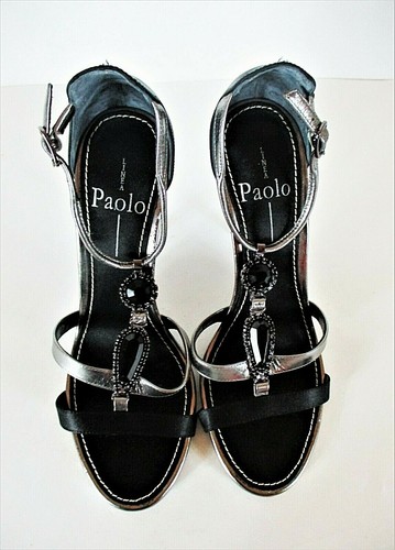 Linea Paolo Black Silver Strappy Open Toe Heels Shoes Women's 6 1/2 M (SW2)pm - Bild 6 von 12