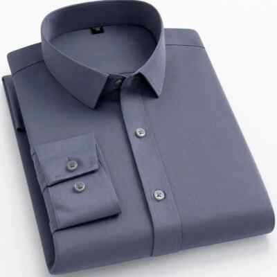 Men's Formal Shirts Pocket Wrinkle Resistant Social Business Smart Casual  Grey | eBay