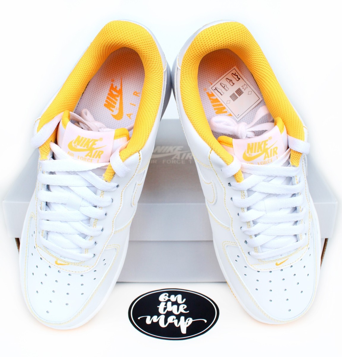 Nike Air Force 1 '07 AF1 White Laser Orange Yellow Stitch UK