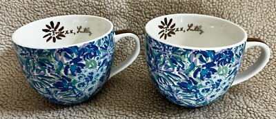 Lilly Pulitzer Ceramic Coffee Tea Cup Mug Tiger Lily Floral Set Of 2 NEW