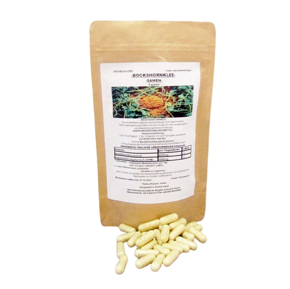 300 x 650mg BOCKSHORNKLEE  SAMEN VEGAN Kapseln PULVER kontroll Anb VEGETARISCH - Bild 1 von 1