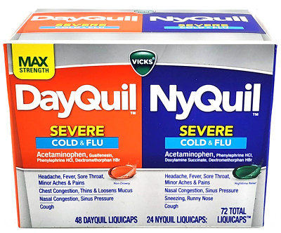 NEW Vicks DayQuil and NyQuil Severe Cough, Cold, & Flu Relief, 72 LiquiCaps