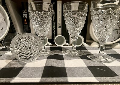 Vintage FOSTORIA AMERICAN Cubist Clear Wine Glass Set Of 4