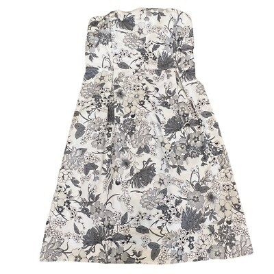 old navy grey floral dress Strapless Gray & White Midi Party Strapless Dress, Size 6 model-RILEY