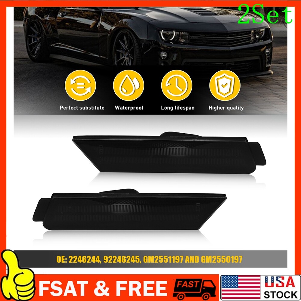 Smoke Lens Front Side Marker Signal Lights for 2010-2015 Chevy Camaro 2-Piece Set