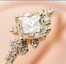 NEW UNIQUE MINIMALIST DELICATE GOLD RING WITH CZ SHAPED CLUSTER DESIGN ALL SIZES