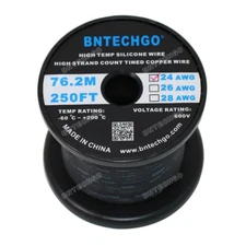 24 Gauge Flexible Silicone Wire Black 250 feet 600V 200 deg C Tinned Copper Wire