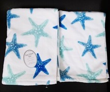 BLUE,TEAL,WHITE STAR FISH COTTON QUICK DRY SUPER ABSORBENT BATH,OR HAND TOWEL