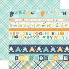 Baby Boy Newborn Love Family Joy Echo Park 12 x 12 Cardstock Border Strips