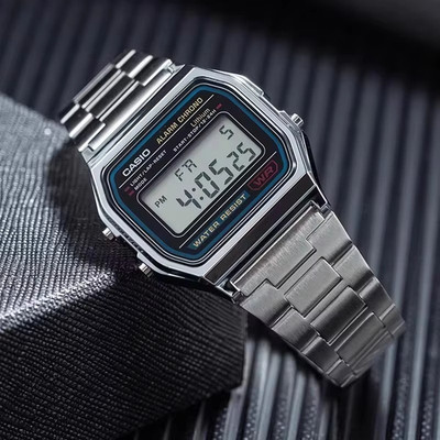 new Casio A158WA Vintage Silver Digital Watch Alarm Date 30M Water Resistant