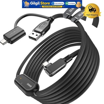Durable 16FT Nylon Braided USB 3.0 Cable for Meta Quest 3/3S/Pico 4 - 36W Charge
