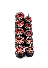 5x Red 5 Star 10/12mm Real Rider Wheels w/ Rubber Tires for 1/64 Scale Cars