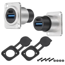 USB 3.0 Type-C Panel Mount Socket Connector D-Type Silver 2Pcs