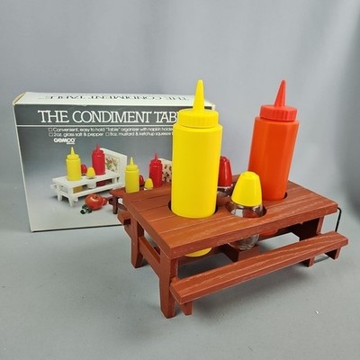 Vtg Gemco The Condiment Table Picnic Set Salt Pepper Ketchup Mustard USA