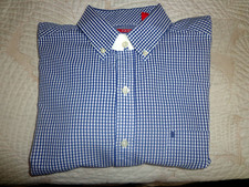 Izod Mens Dress Shirt Blue Check Stretch Slim Fit Size Large 100 Cotton