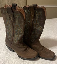 Justin L2552 Stampede Square Toe Leather Western Cowboy Boots Women's 7B