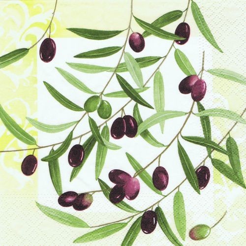 20 Servietten Olive Twig Wachsende Oliven Mediterran Frucht Olivenzweige 33X33Cm-image