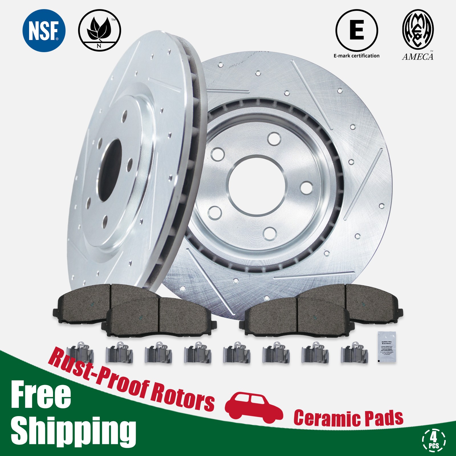 Front Drilled Brake Disc Rotors Ceramic Pads Kit for Chrysler Pacifica Voyager