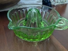Vintage Uranium Glass Citrus Juicer Reamer Depression Glass Green Glows UV