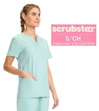 Scrubstar Women's S/CH Green Sage Leaf Notch Collar Scrub Top 3-Pockets Small