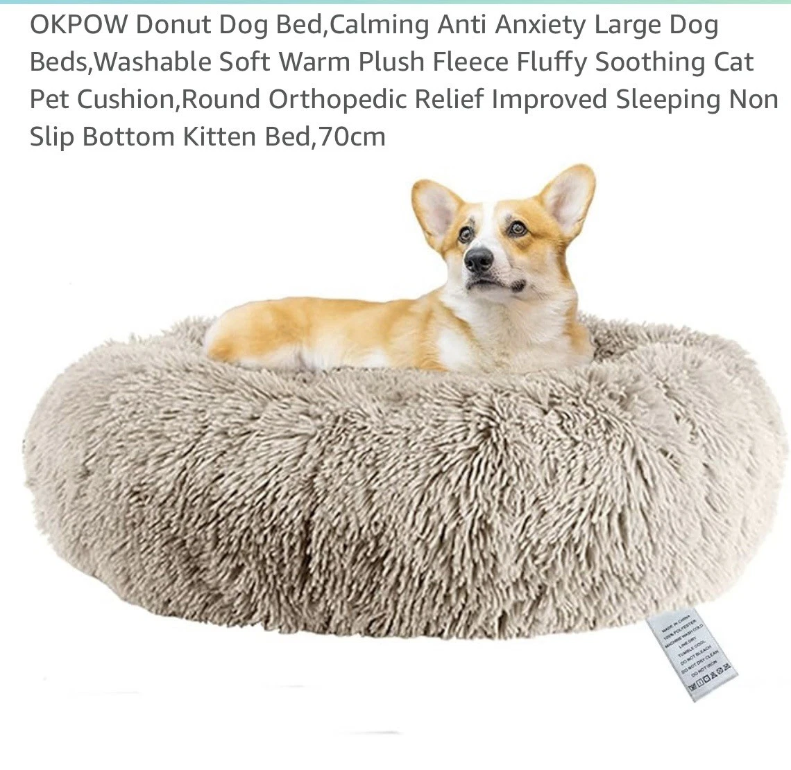 Washable Pet Bed Donut Soft Round Plush 70cm Calming Anti Anxiety Orthopaedic