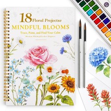 Watercolor Workbook for Beginners,18 Floral Water Coloring Book,Relaxing  Ea...