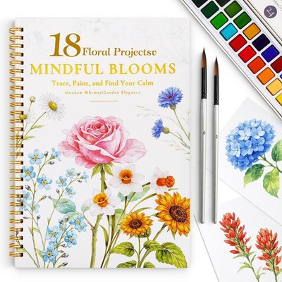 Watercolor Workbook for Beginners,18 Floral Water Coloring Book,Relaxing & Ea...