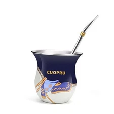 2025 Yerba Mate Cup with Bombillas Straw and Cleaning Brush Set, Deep Blue