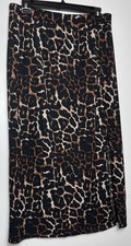 YOURS Brown Black Animal Print Stretch Waist Midi Skirt Size UK 18