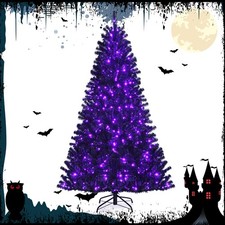 7ft Pre-lit PVC Christmas Halloween Tree with 500 Purple LED Lights Home
