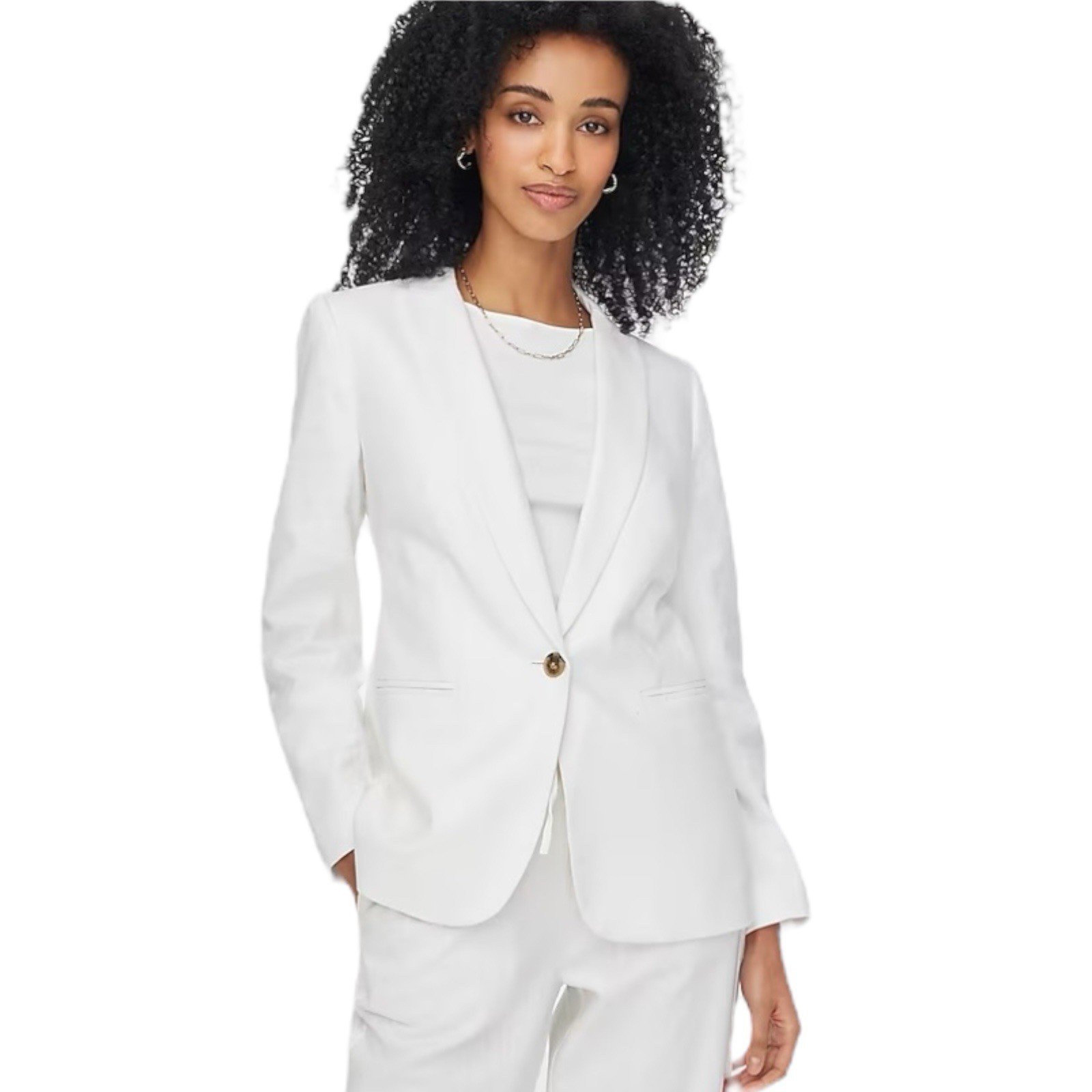 J Crew Factory White Linen One Button Blazer Womens Size 8 Petite