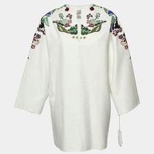 Valentino White World Arazzo Embroidered Cotton Kaftan Dress S