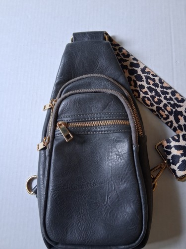 Threaded Pear 3 Pocket Cross Over Bag Grey Fuax Leather